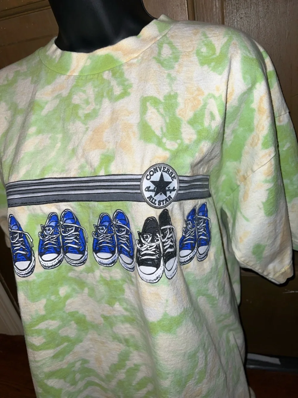 Converse All Star Green Cream Tie-Dye Short Sleeve Graphic Sneaker Tee Size XL - Picture 5 of 8
